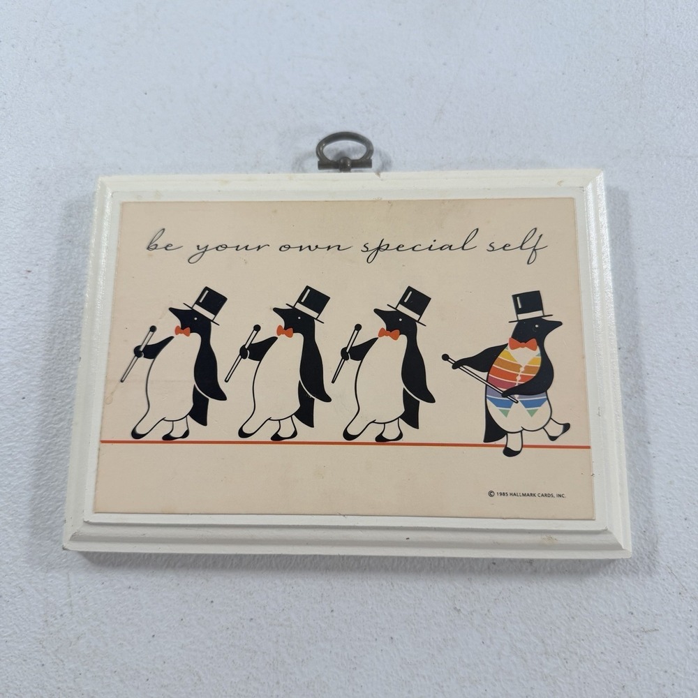Vintage Hallmark 1985 Be Your Own Special Self Penguin Wood Wall Plaque 6.25x4.5